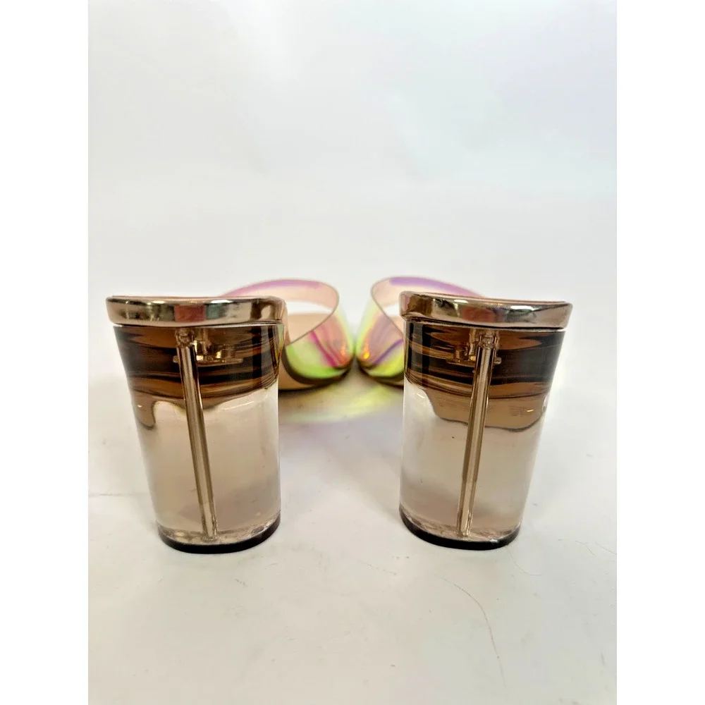 XOXO Iridescent Holographic Mule Heels Size 9 Metallic Square Toe Sandals